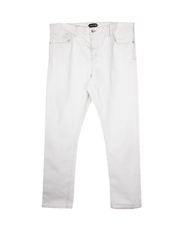 Shop affordable clothing for men – Up to 60% off! Tom Ford Slim Fit Jeans in White Cotton Denim Shop affordable clothing for men – Up to 60% off! Tom Ford Slim Fit Jeans in White Cotton Denim