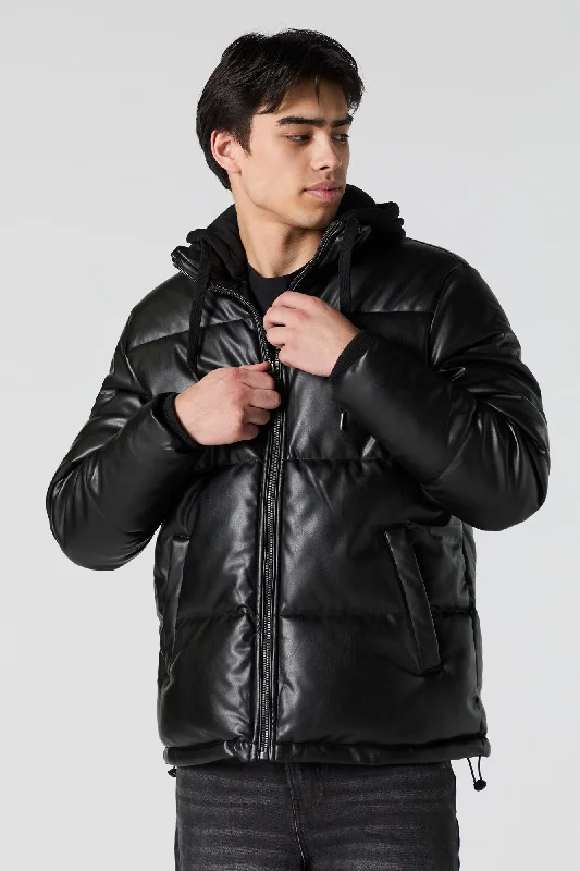 Exclusive online discounts – Shop clothing for every occasion! Faux Leather Hooded Puffer Jacket Exclusive online discounts – Shop clothing for every occasion! Faux Leather Hooded Puffer Jacket