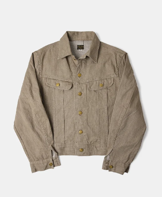 New season, new deals – shop men's clothing now! 1950s 11.5 oz Sulphur-Dyed Khaki Denim Jacket New season, new deals – shop men's clothing now! 1950s 11.5 oz Sulphur-Dyed Khaki Denim Jacket