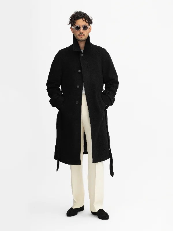 Shop the best clothing sale – Limited-time offer.  Black Virgin Wool Raglan Coat