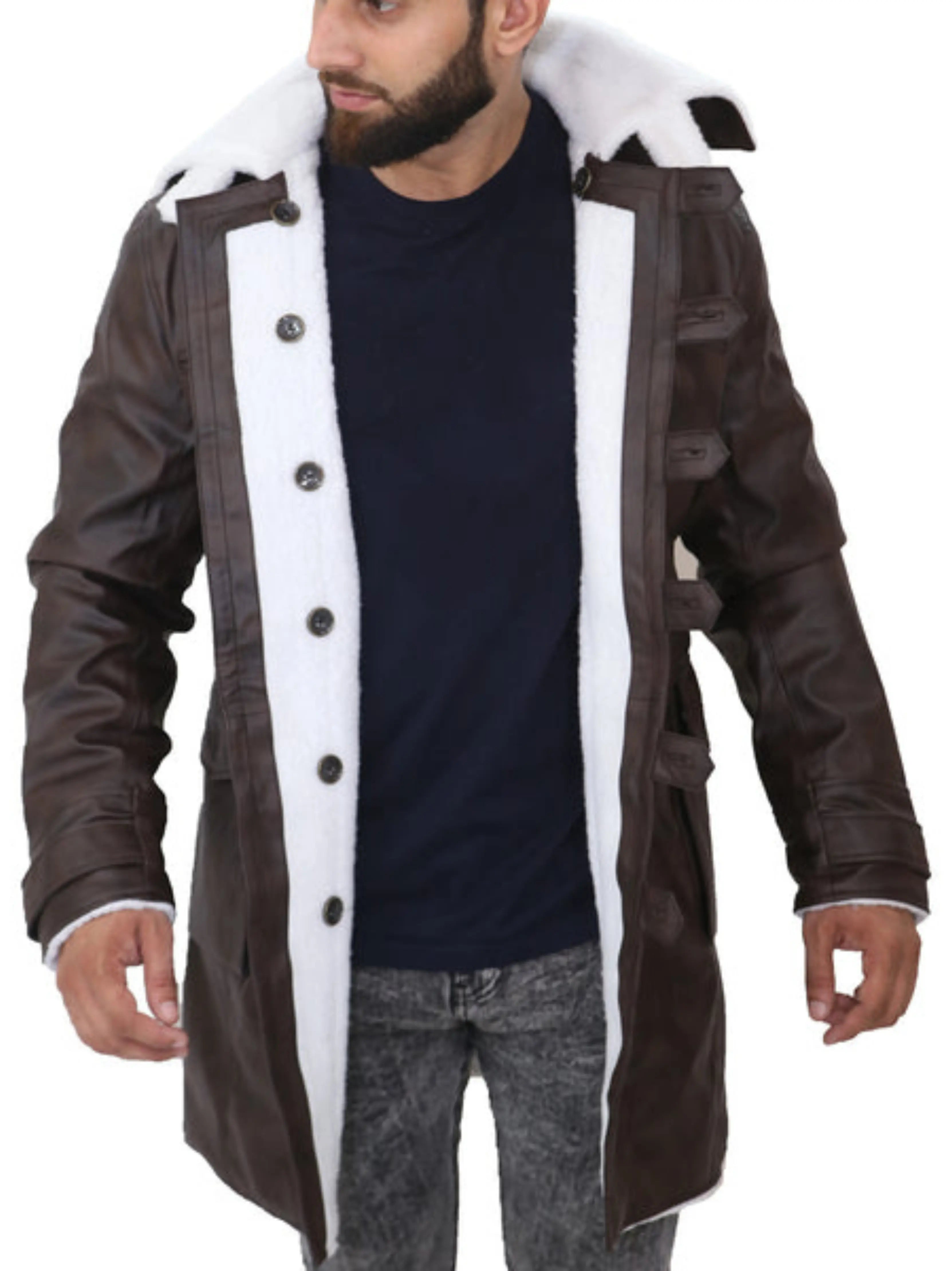 Shop exclusive offers on men’sapparel Men's Distressed Dark Brown Bane Sherpa Coat Shop exclusive offers on men’sapparel Men's Distressed Dark Brown Bane Sherpa Coat
