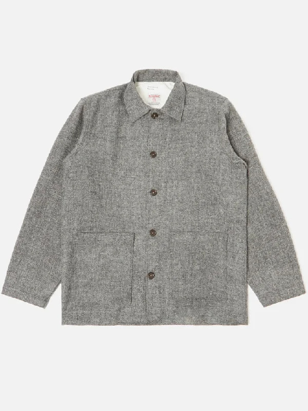 Save on men’s formal wear – perfect for your next event!  Universal Works Harris Tweed Easy Jacket in Grey