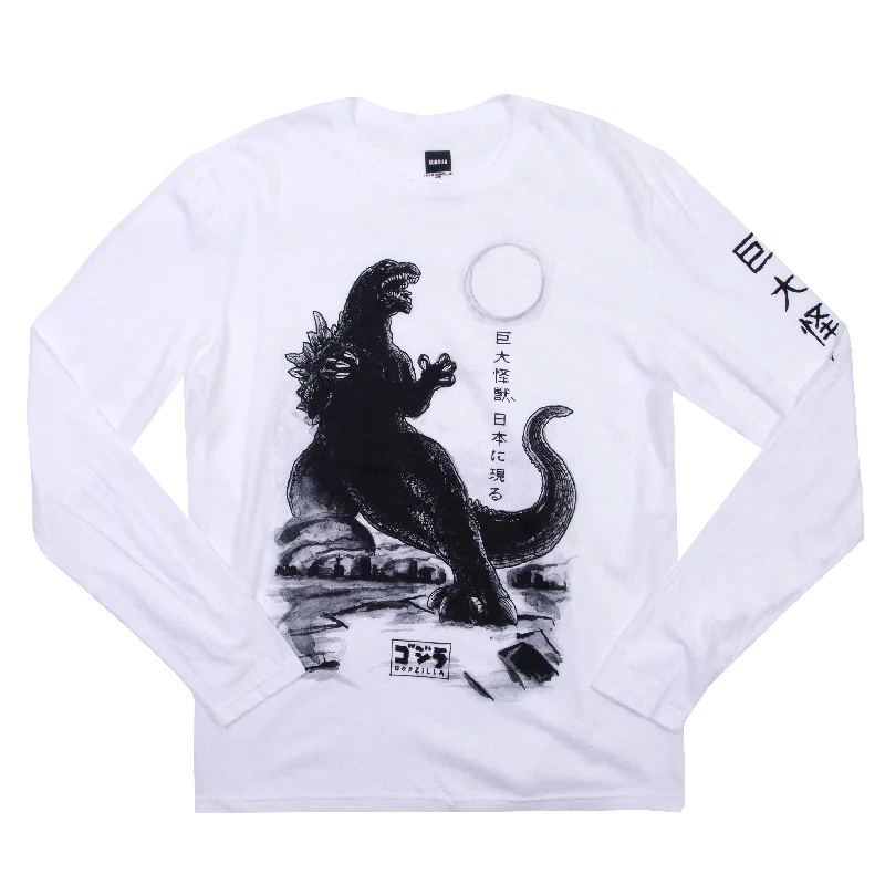 Update your look for less with men’s clothing on sale.  Godzilla White Long Sleeve